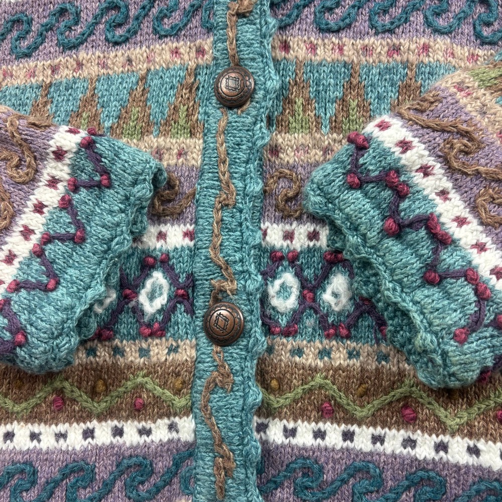 Vintage IVY Women L Hand Embroidered Knit Cardigan Sweater Boho Folk Cottagecore - Picture 5 of 11